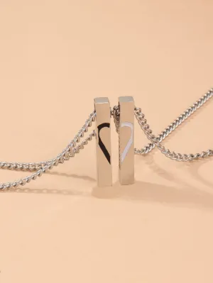 2pcs Couple Heart Detail Geometric Charm Necklail for Couples Friendship