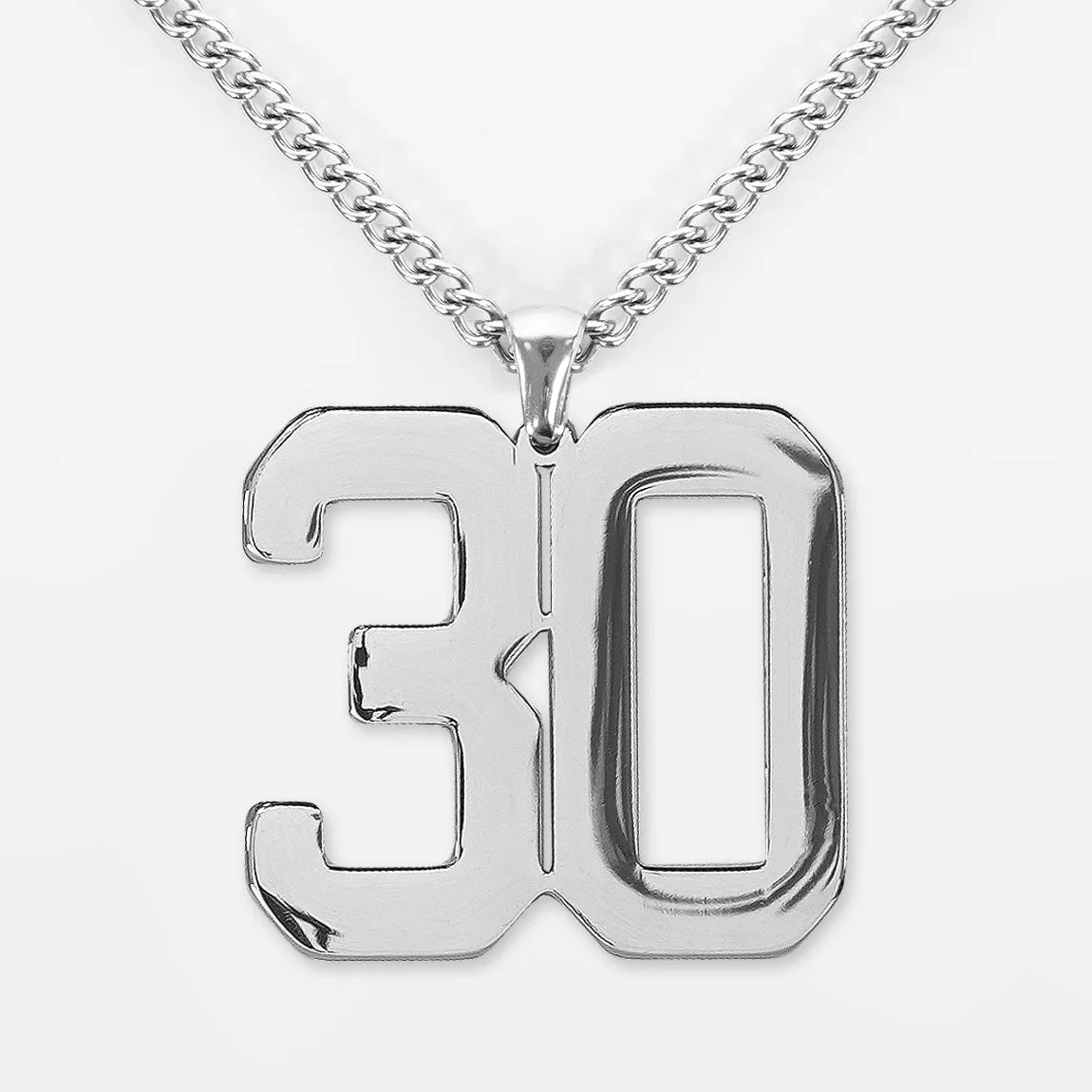 30 Number Pendant with Chain Kids Necklace - Stainless Steel