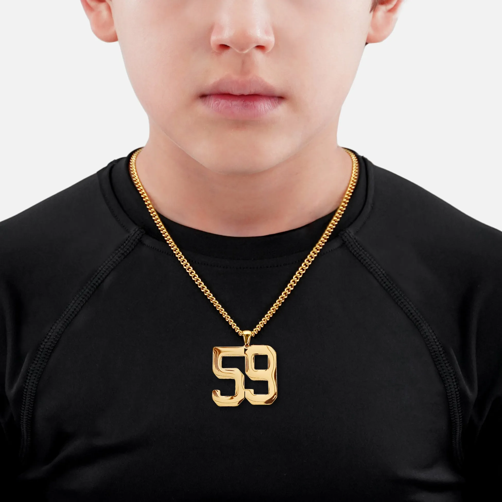 59 Number Pendant with Chain Kids Necklace - Gold Plated Stainless Steel