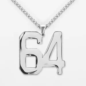 64 Number Pendant with Chain Kids Necklace - Stainless Steel