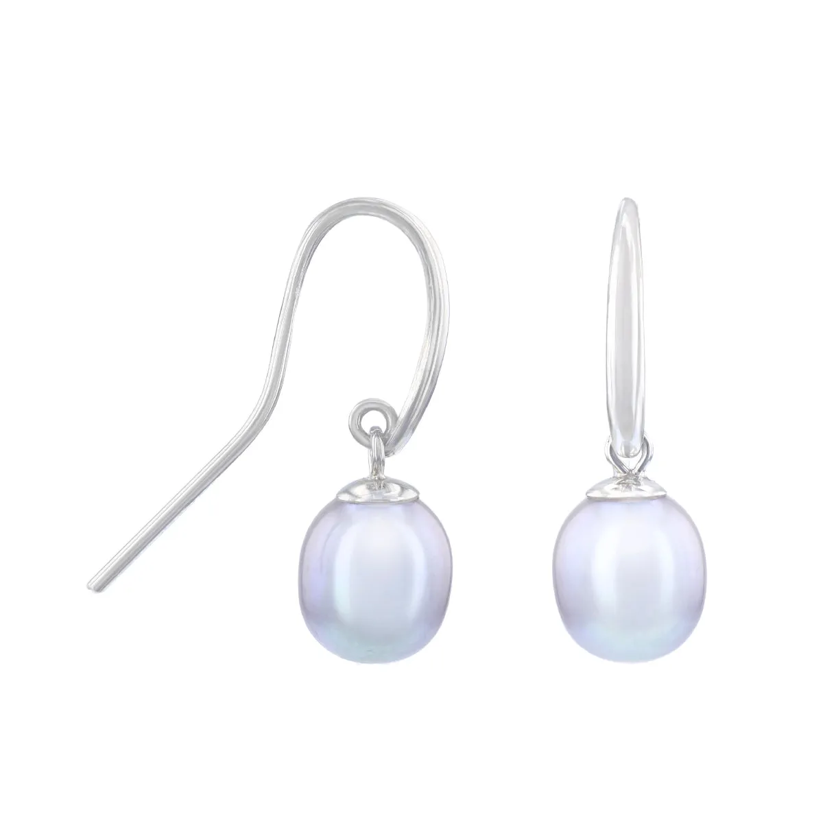 7-7.5mm Grey Teardrop Cultured River Pearl Drop Earrings | 9K White Gold