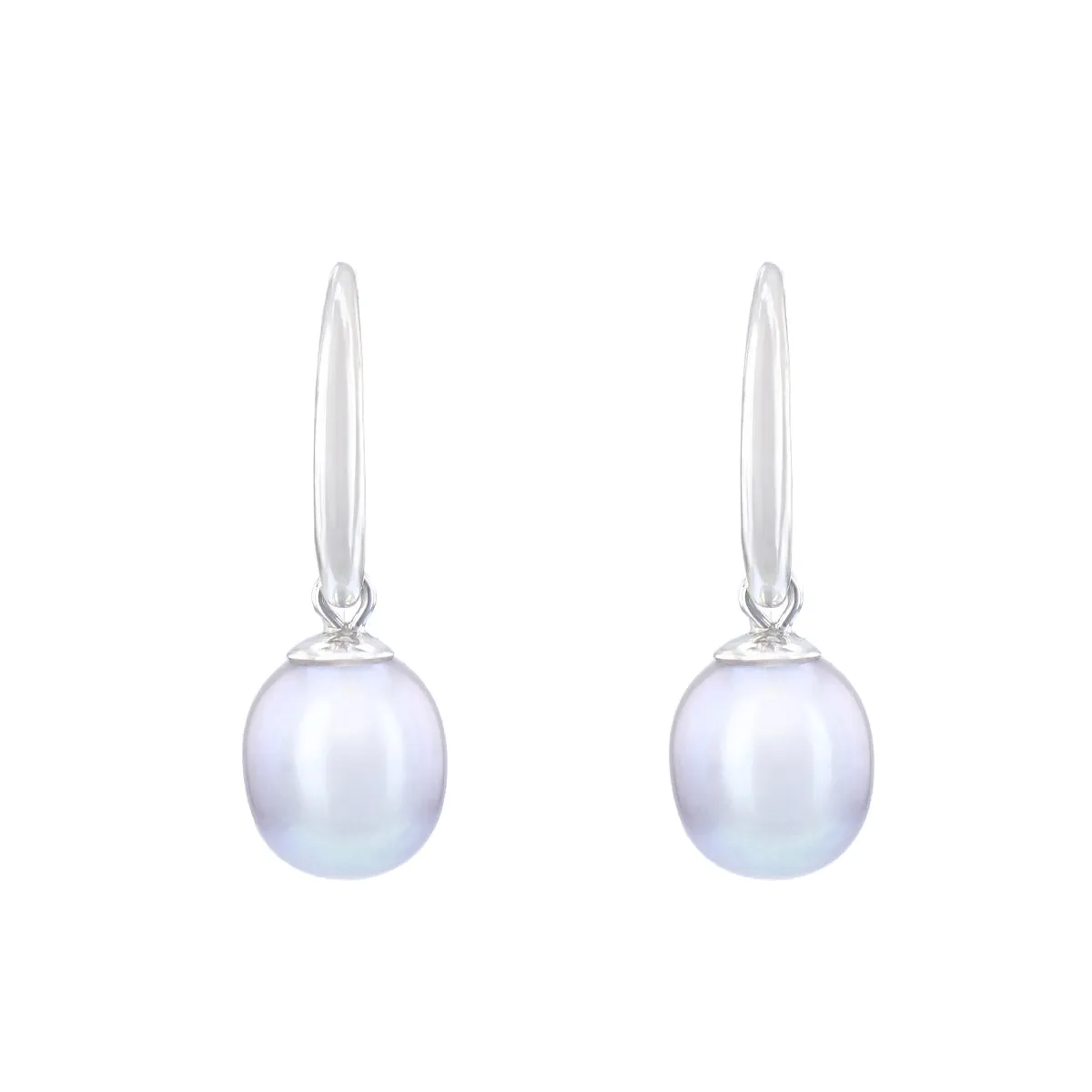 7-7.5mm Grey Teardrop Cultured River Pearl Drop Earrings | 9K White Gold