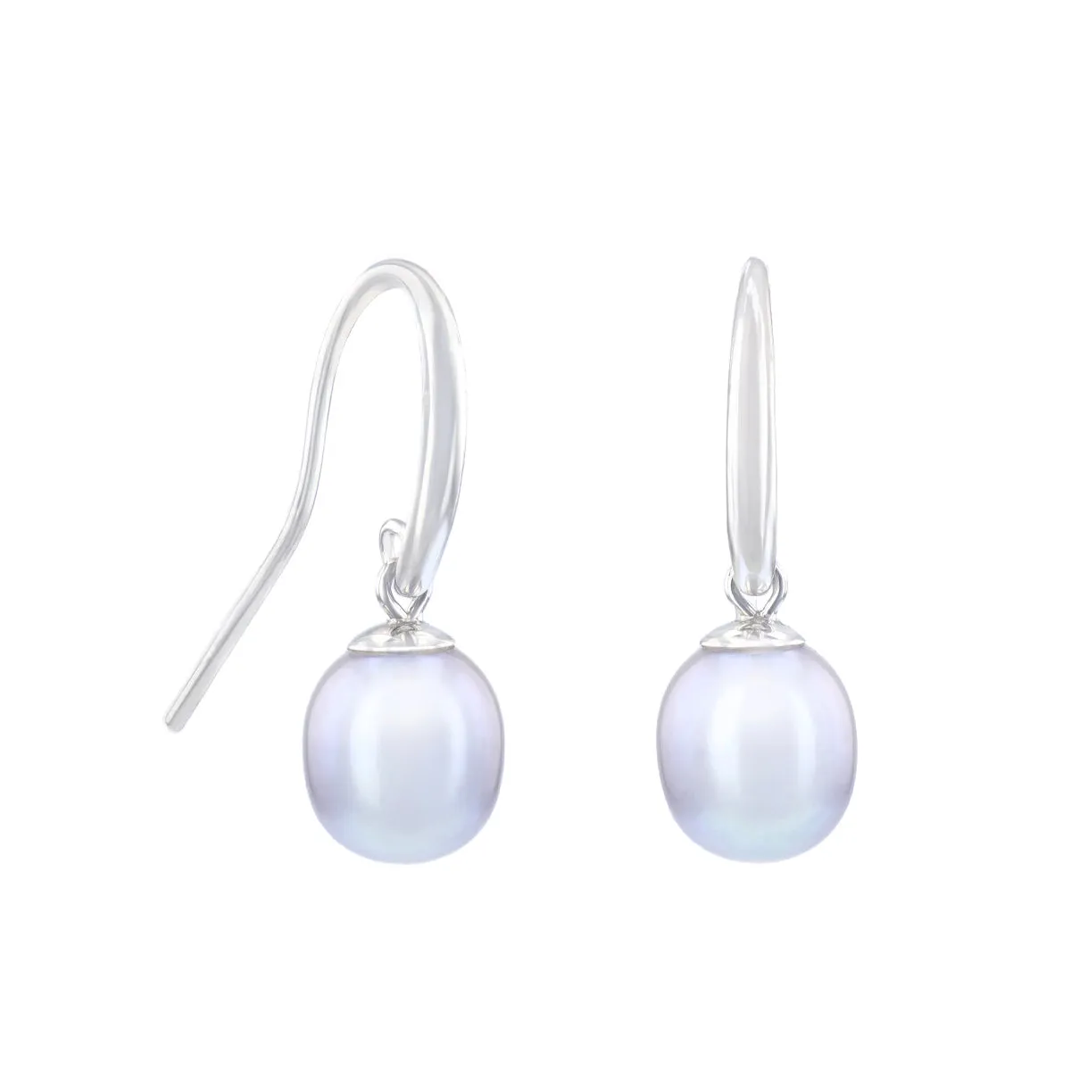 7-7.5mm Grey Teardrop Cultured River Pearl Drop Earrings | 9K White Gold