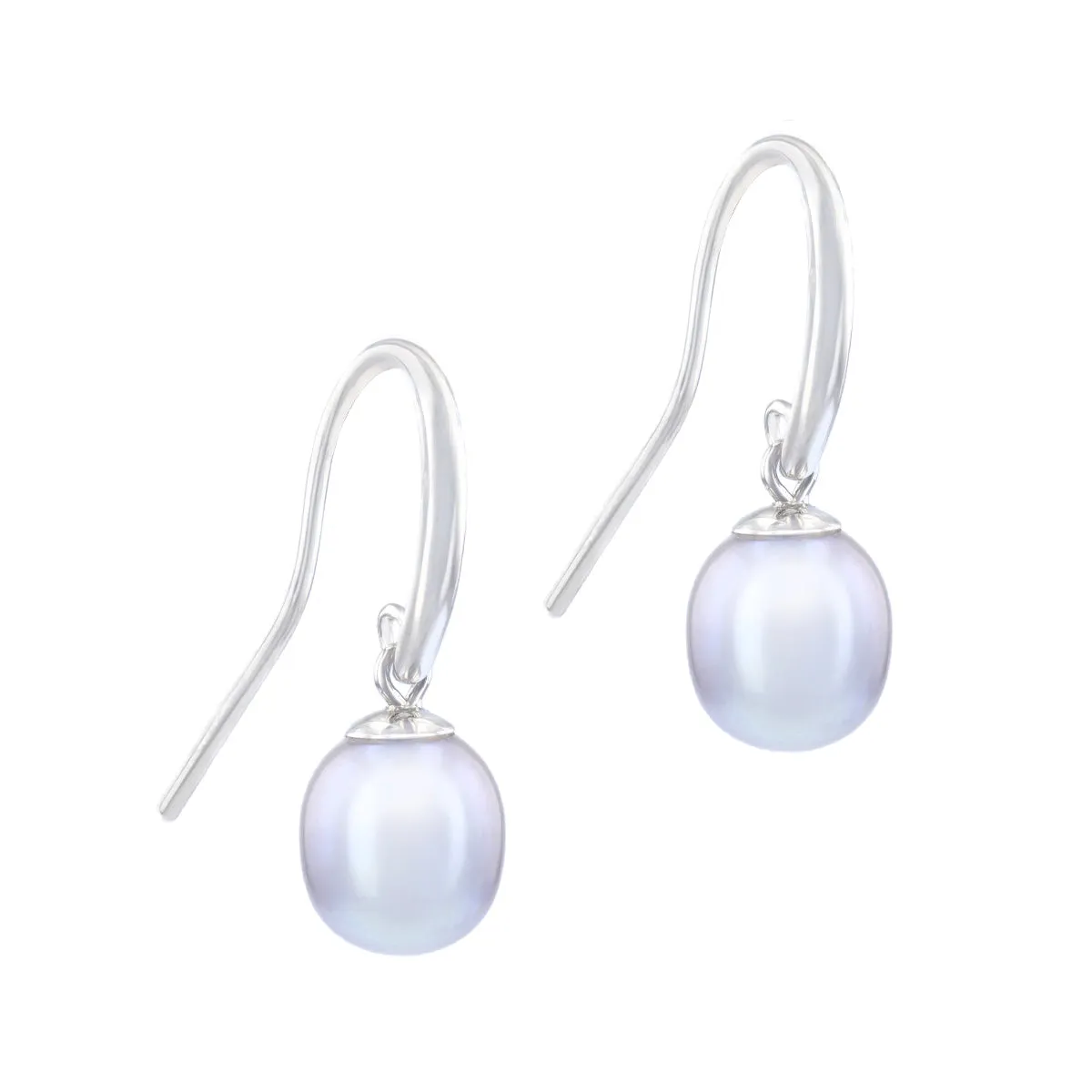 7-7.5mm Grey Teardrop Cultured River Pearl Drop Earrings | 9K White Gold