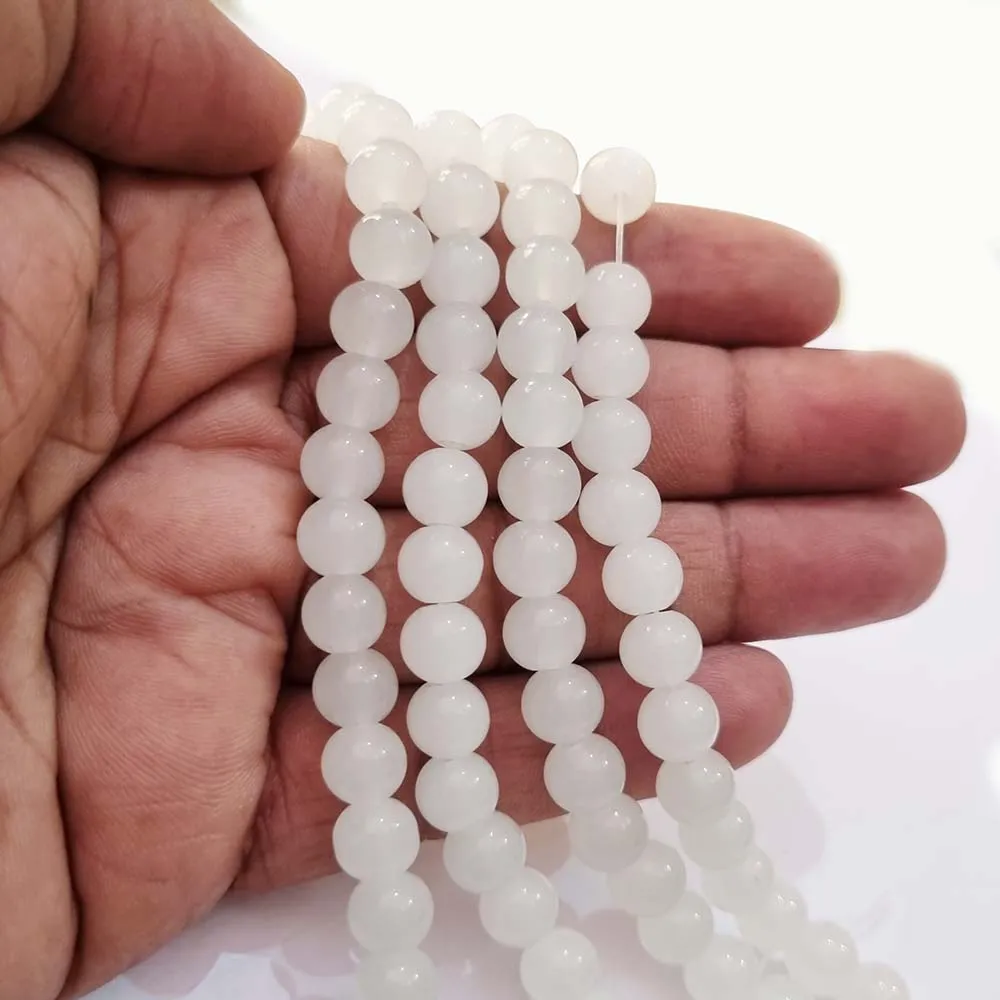 8mm Translucent Semi White Jelly Color Glass Beads fine quality of Jewelry Making, long string about 90 beads