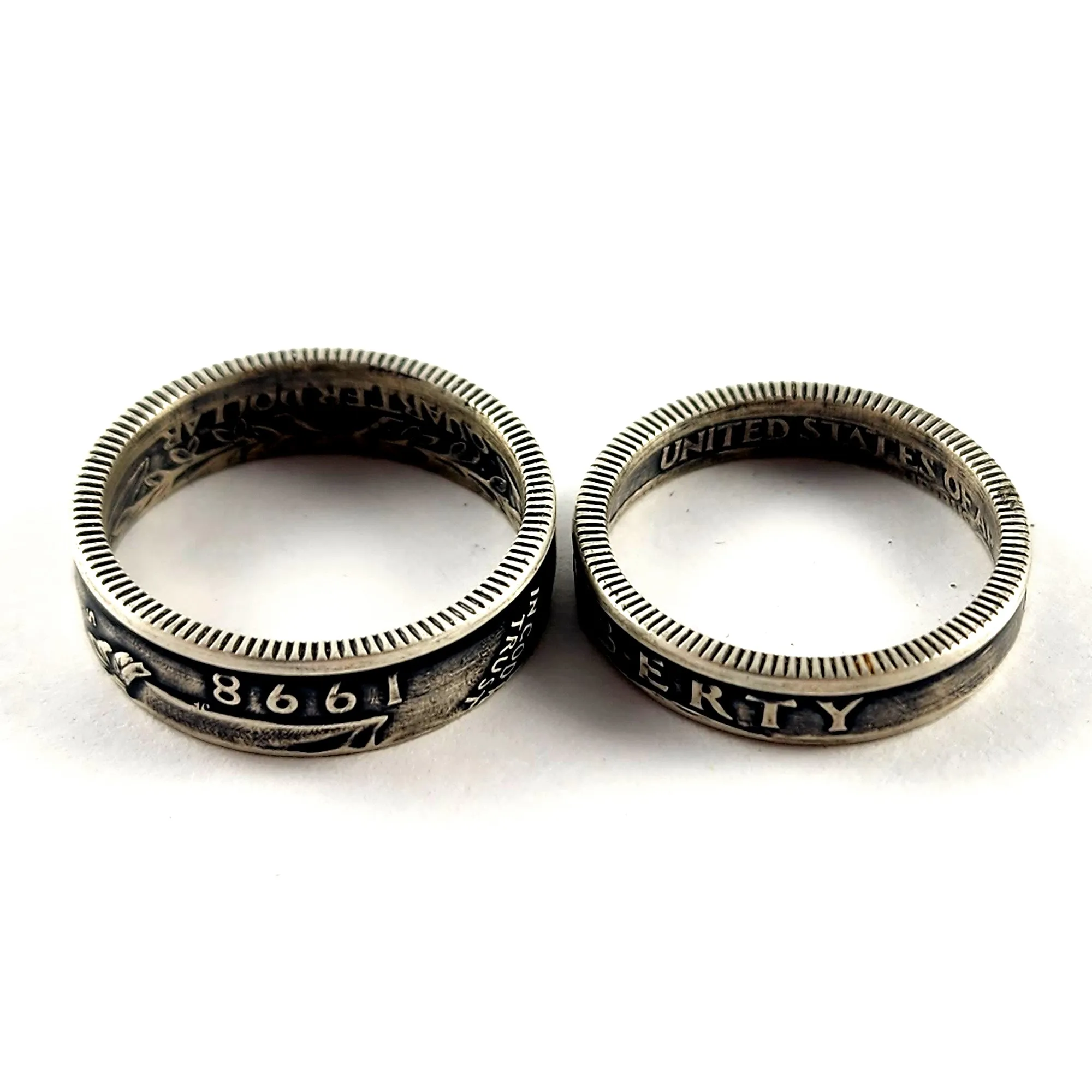 90% Silver 1998 Washington Quarter His & Hers Ring Set - 25th Anniversary Gift