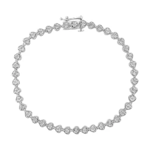 .925 Sterling Silver 1/4 cttw Round-Cut Diamond Heart Link Bracelet (I-J Clarity, I3 Color) - Size 7.25"