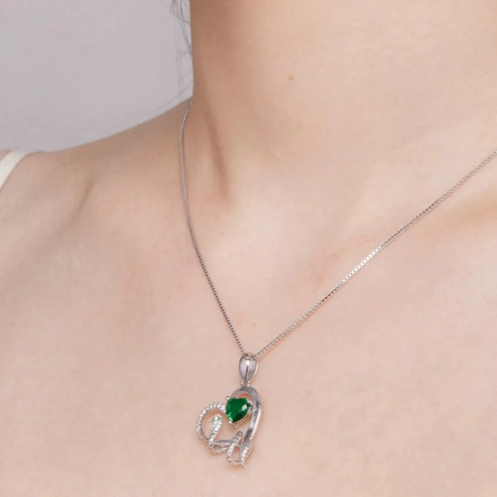 925 Sterling Silver Delicate Green Zircon Heart Pendant Necklace Snake Intertwine Love Neck Chain for Women Fine Jewelry