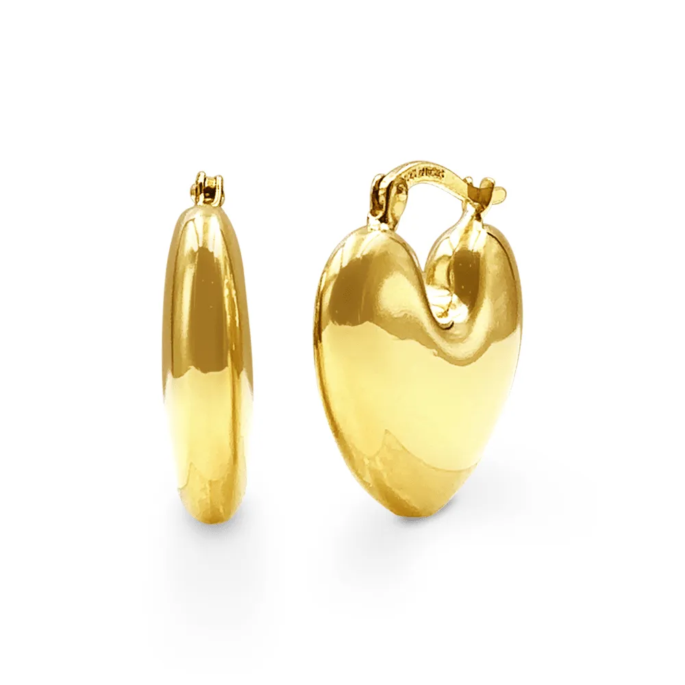 9ct Bonded Gold Bold Heart Huggie Earrings