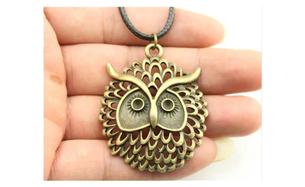 Antique Bronze Color Owl Pendant Necklace Men Women Leather Chain Necklace Jewelry