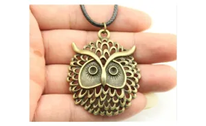 Antique Bronze Color Owl Pendant Necklace Men Women Leather Chain Necklace Jewelry