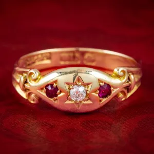 Antique Edwardian Diamond Ruby Trilogy Ring