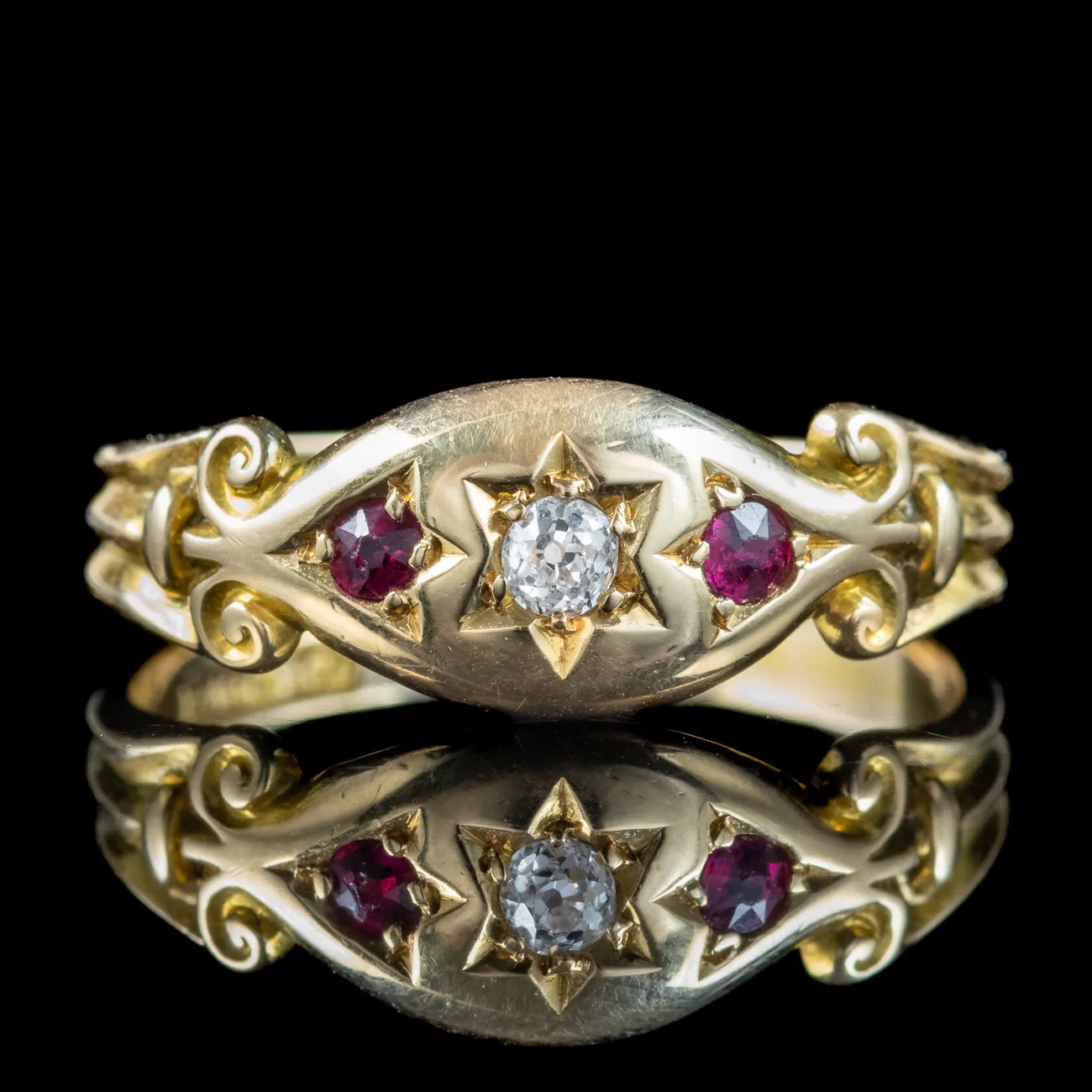 Antique Edwardian Diamond Ruby Trilogy Ring