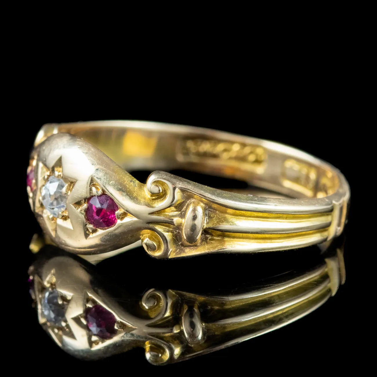 Antique Edwardian Diamond Ruby Trilogy Ring