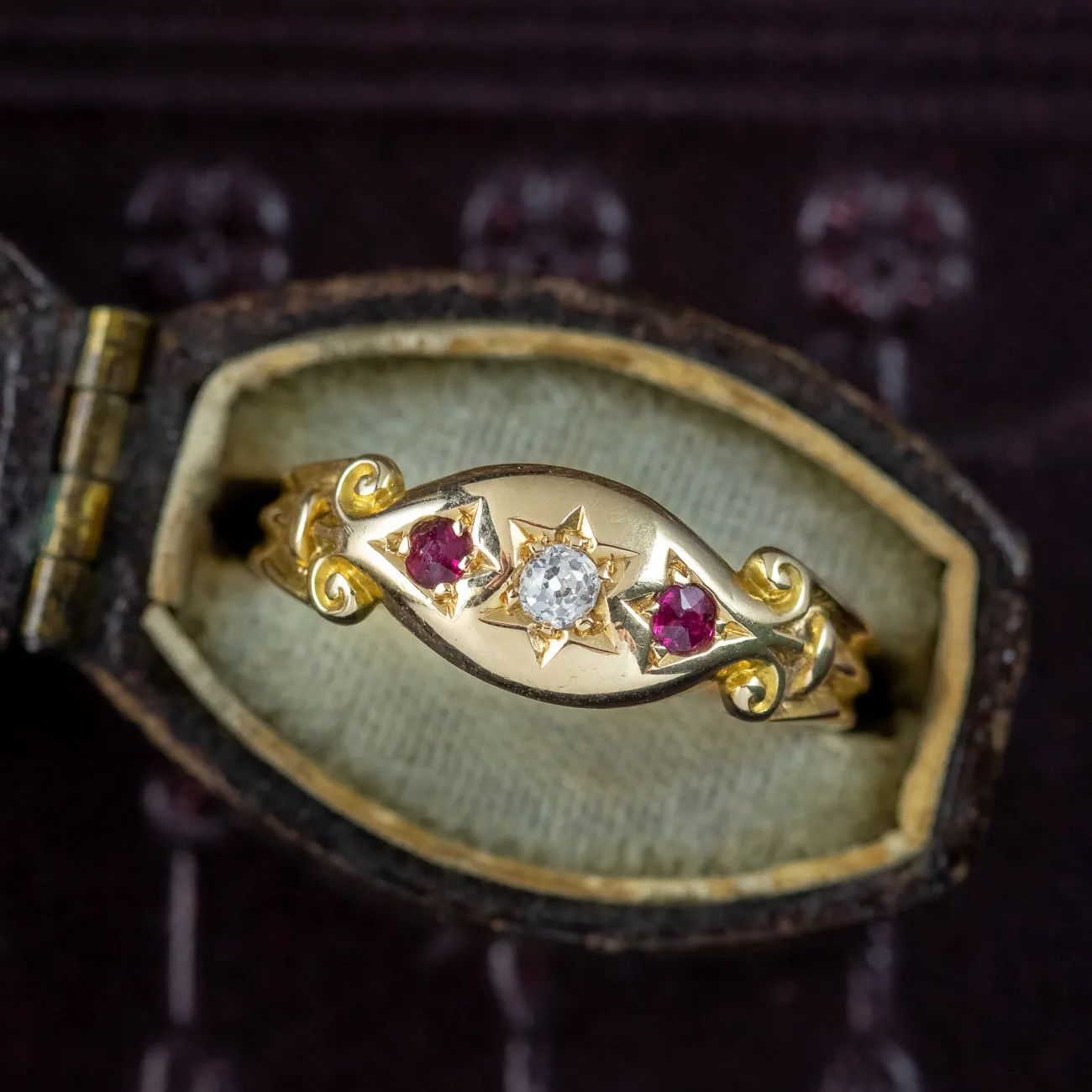 Antique Edwardian Diamond Ruby Trilogy Ring