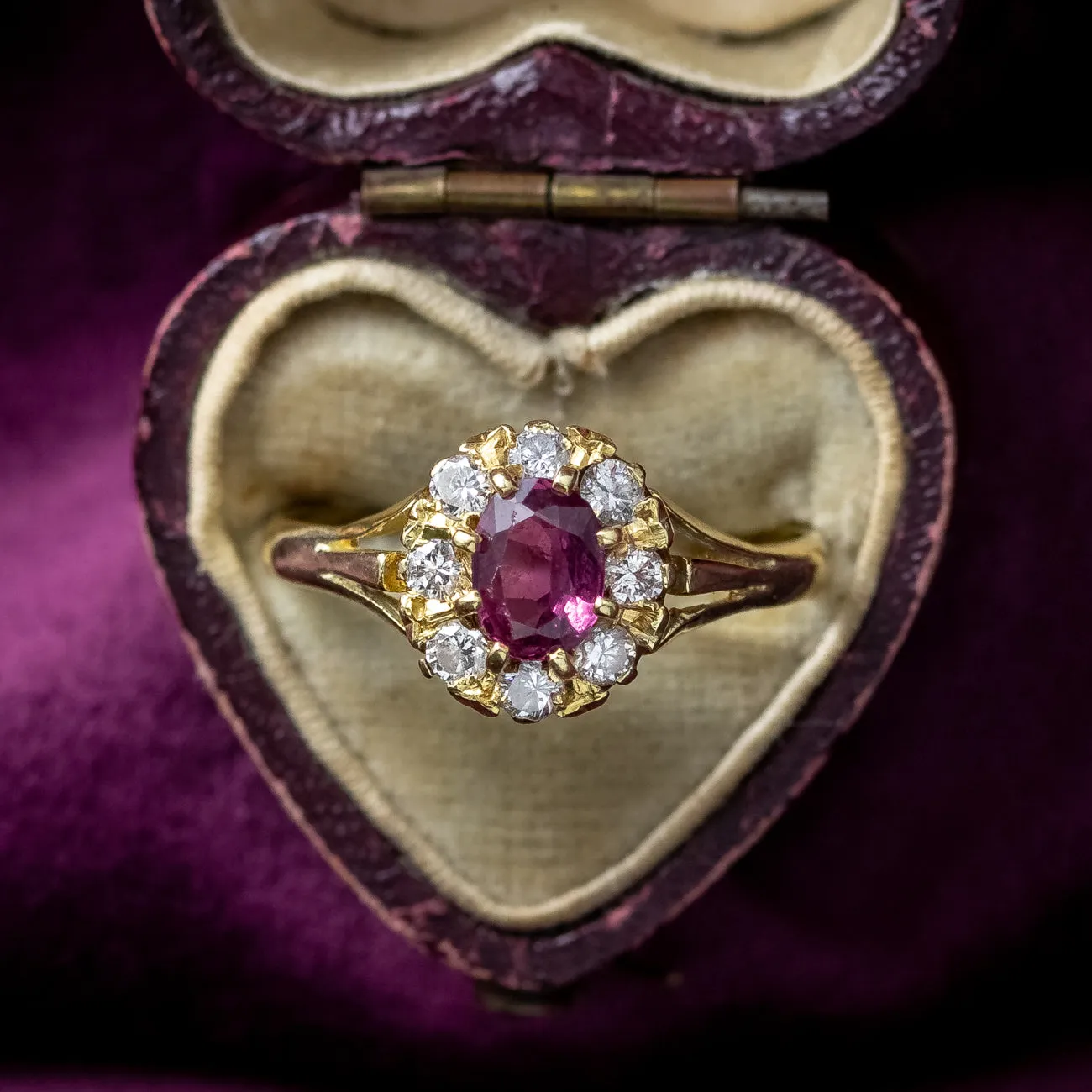 Antique Edwardian Ruby Diamond Cluster Ring 0.80ct Ruby