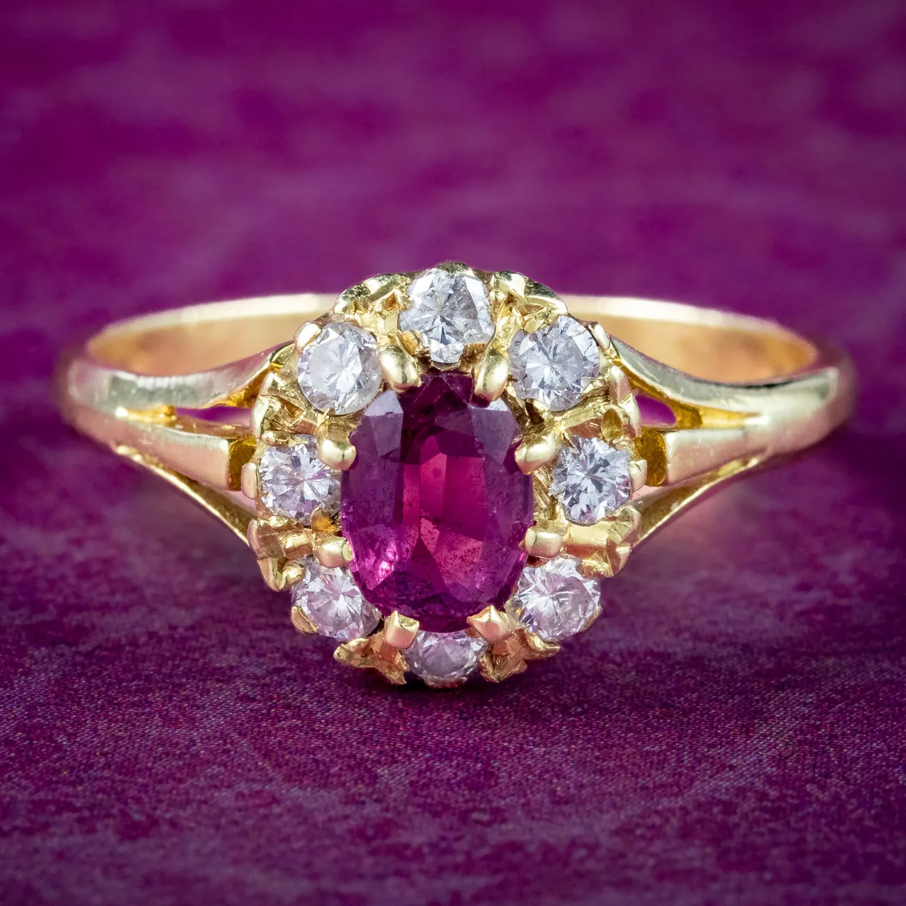 Antique Edwardian Ruby Diamond Cluster Ring 0.80ct Ruby