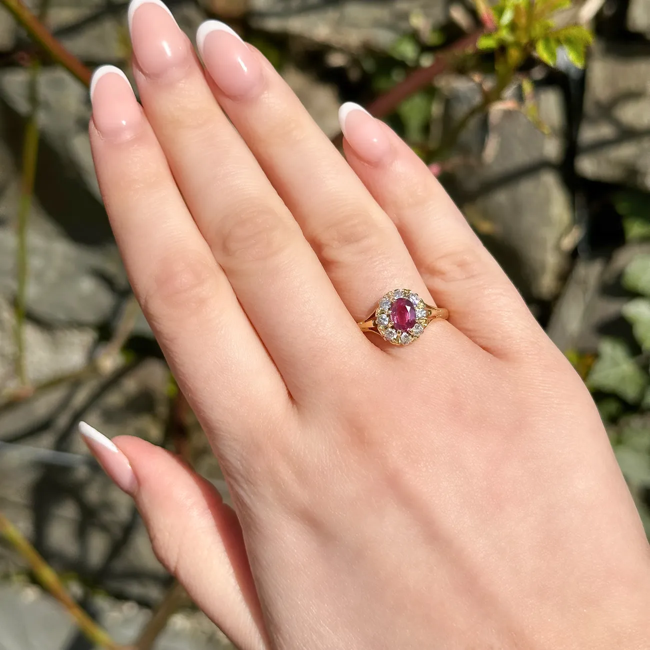 Antique Edwardian Ruby Diamond Cluster Ring 0.80ct Ruby