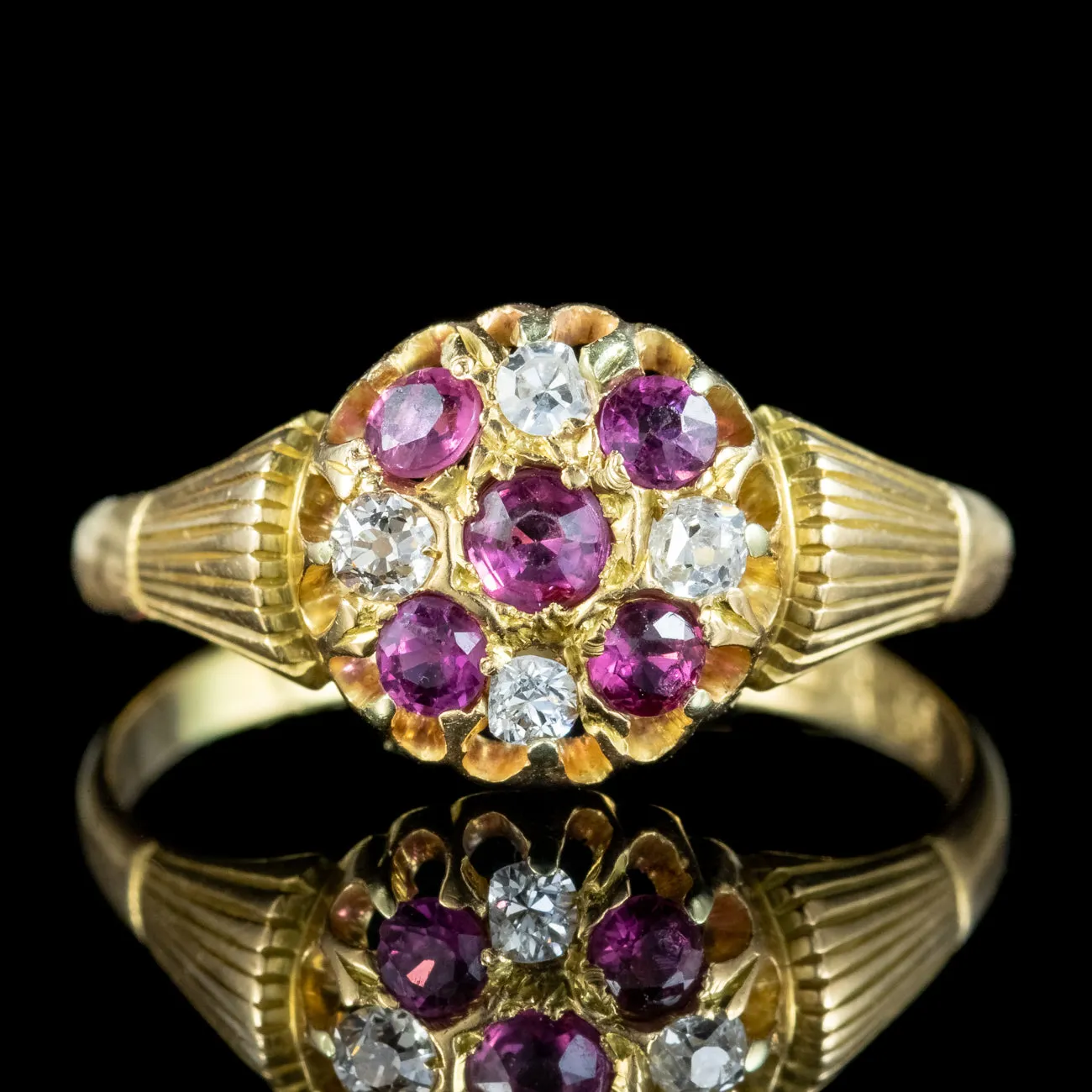 Antique Edwardian Ruby Diamond Cluster Ring Dated 1910