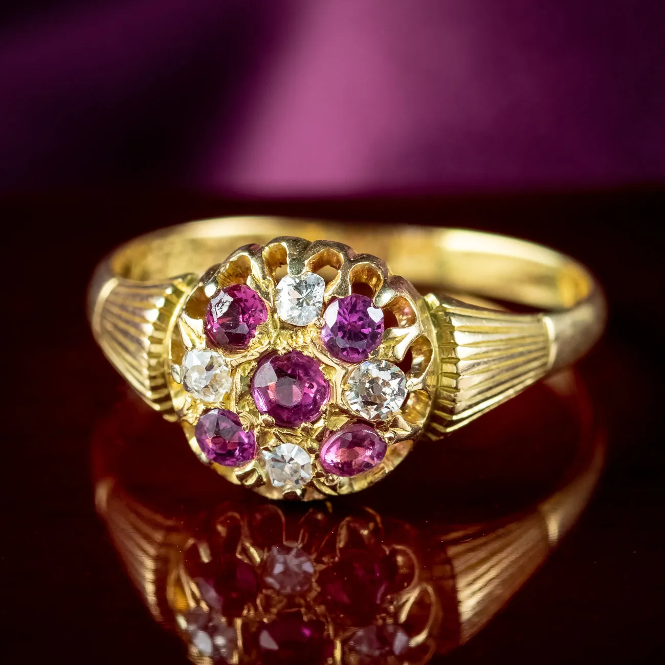 Antique Edwardian Ruby Diamond Cluster Ring Dated 1910