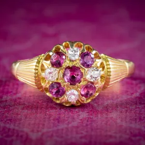 Antique Edwardian Ruby Diamond Cluster Ring Dated 1910