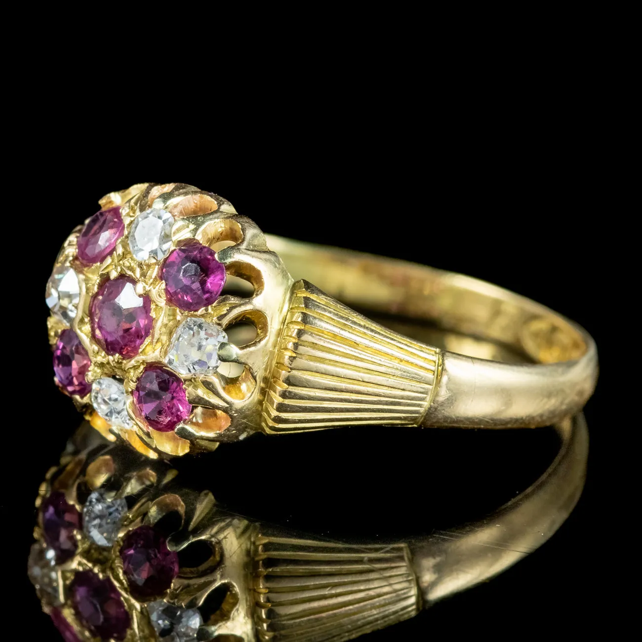 Antique Edwardian Ruby Diamond Cluster Ring Dated 1910