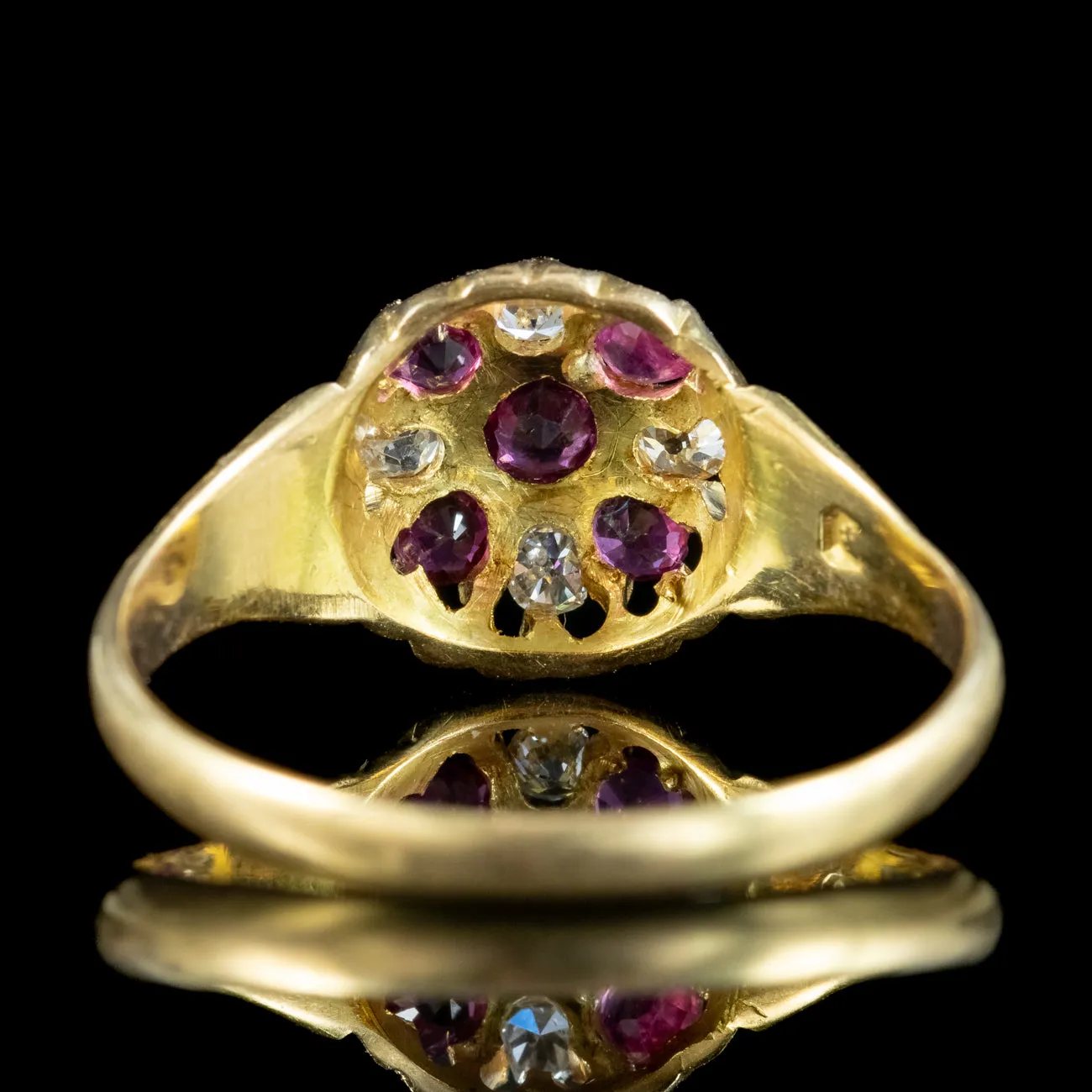 Antique Edwardian Ruby Diamond Cluster Ring Dated 1910