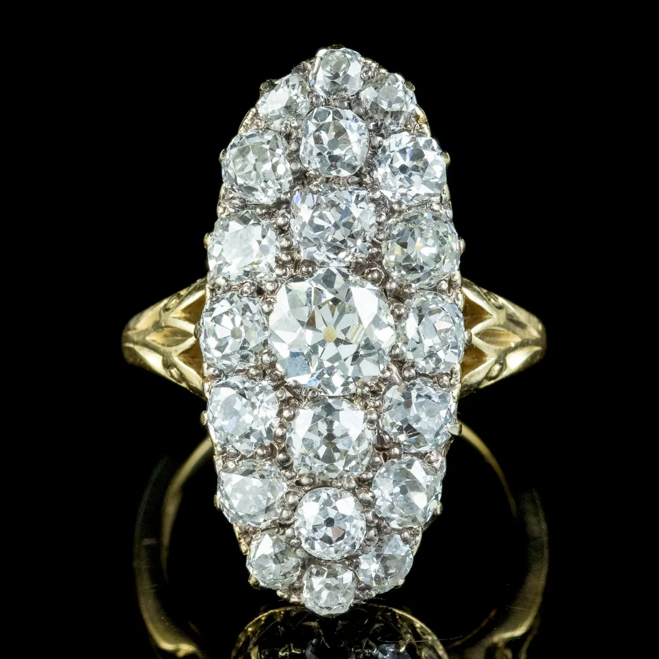 Antique Victorian Diamond Navette Cluster Ring 5ct Of Diamond With Box