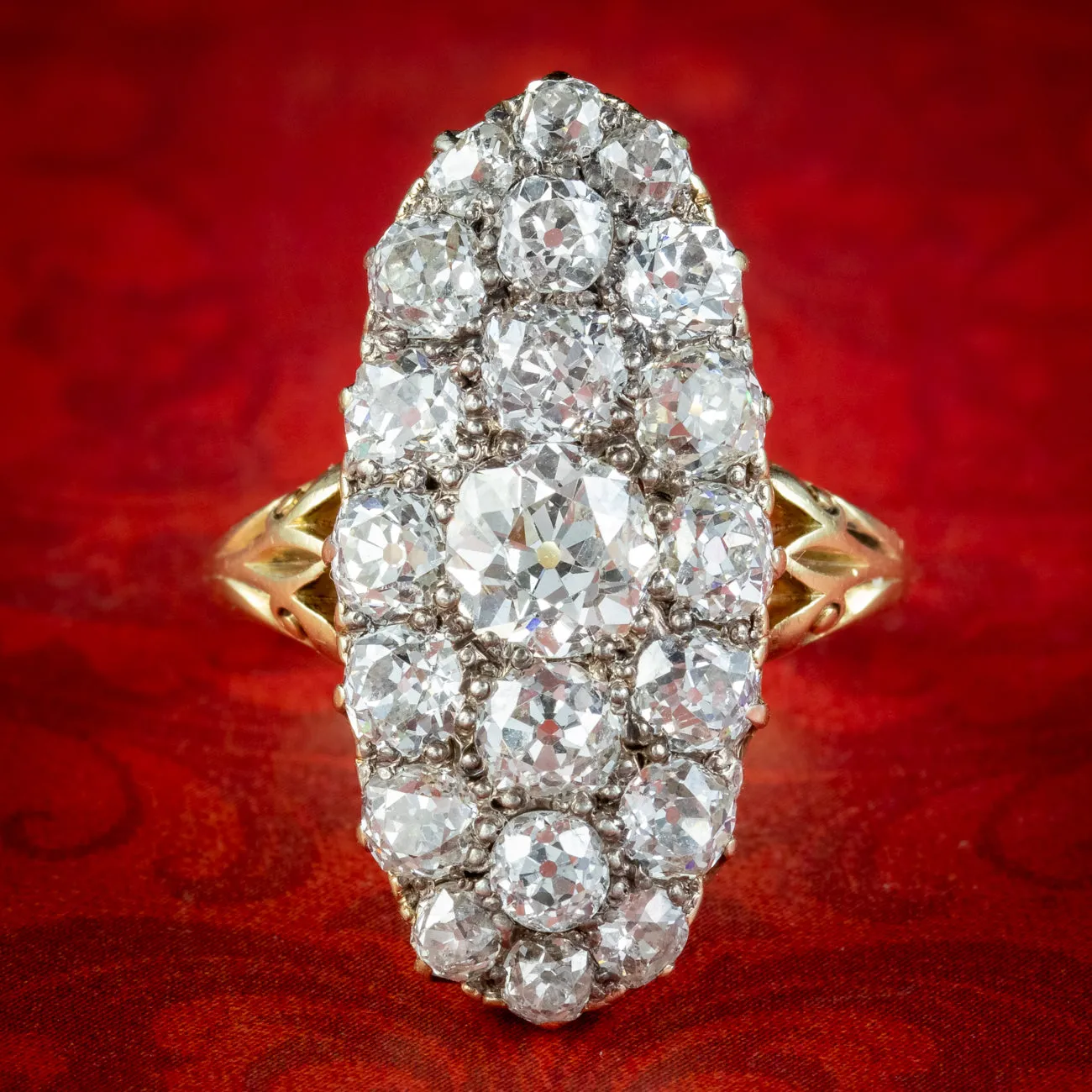 Antique Victorian Diamond Navette Cluster Ring 5ct Of Diamond With Box