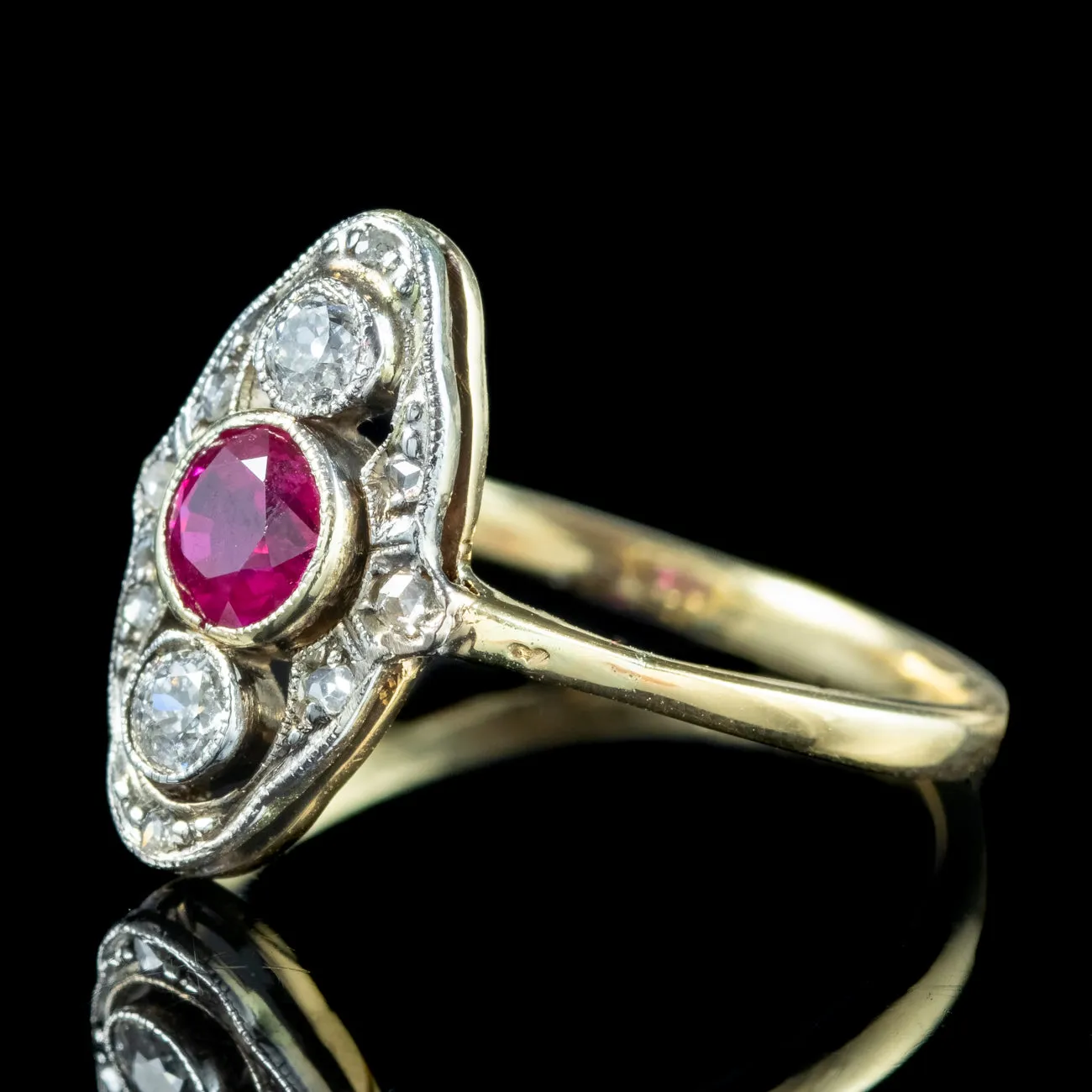 Art Deco Ruby Diamond Cluster Ring 0.24ct Ruby