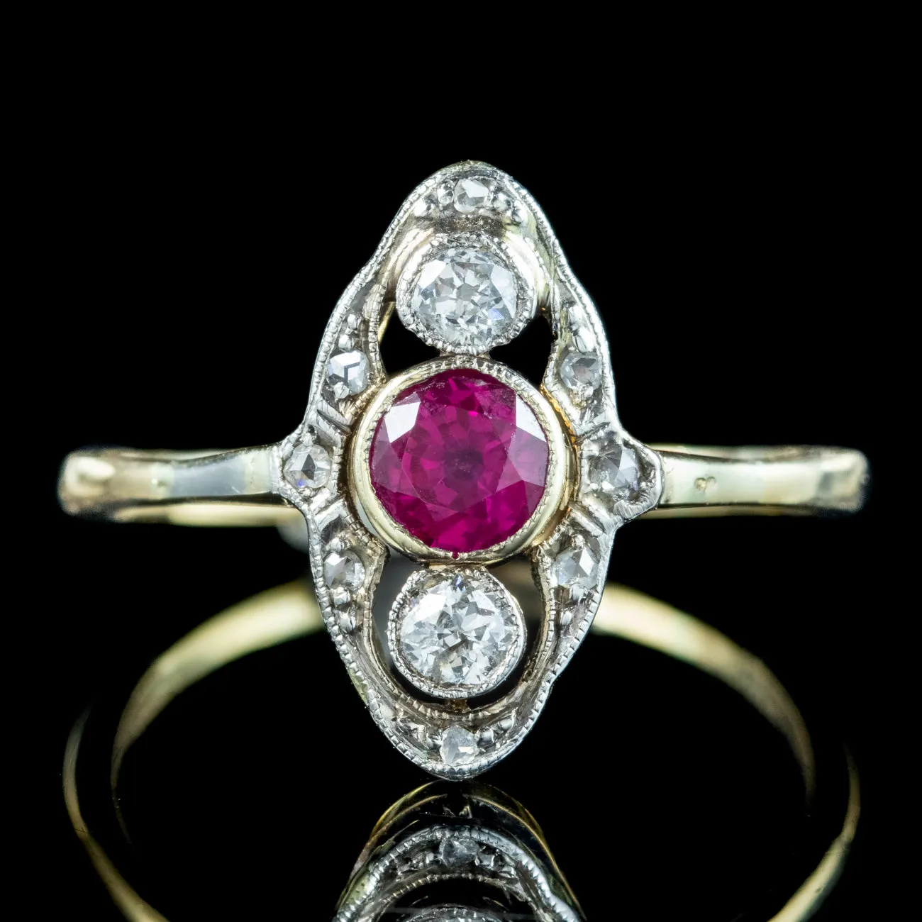 Art Deco Ruby Diamond Cluster Ring 0.24ct Ruby