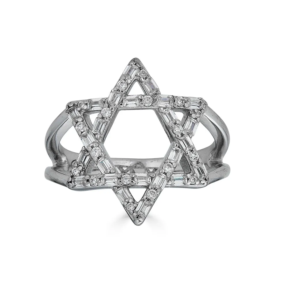 BAGUETTE CZ STAR OF DAVID RING