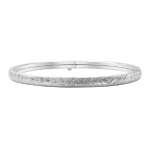 Bangle Bracelet with Floral Design in Sterling Silver