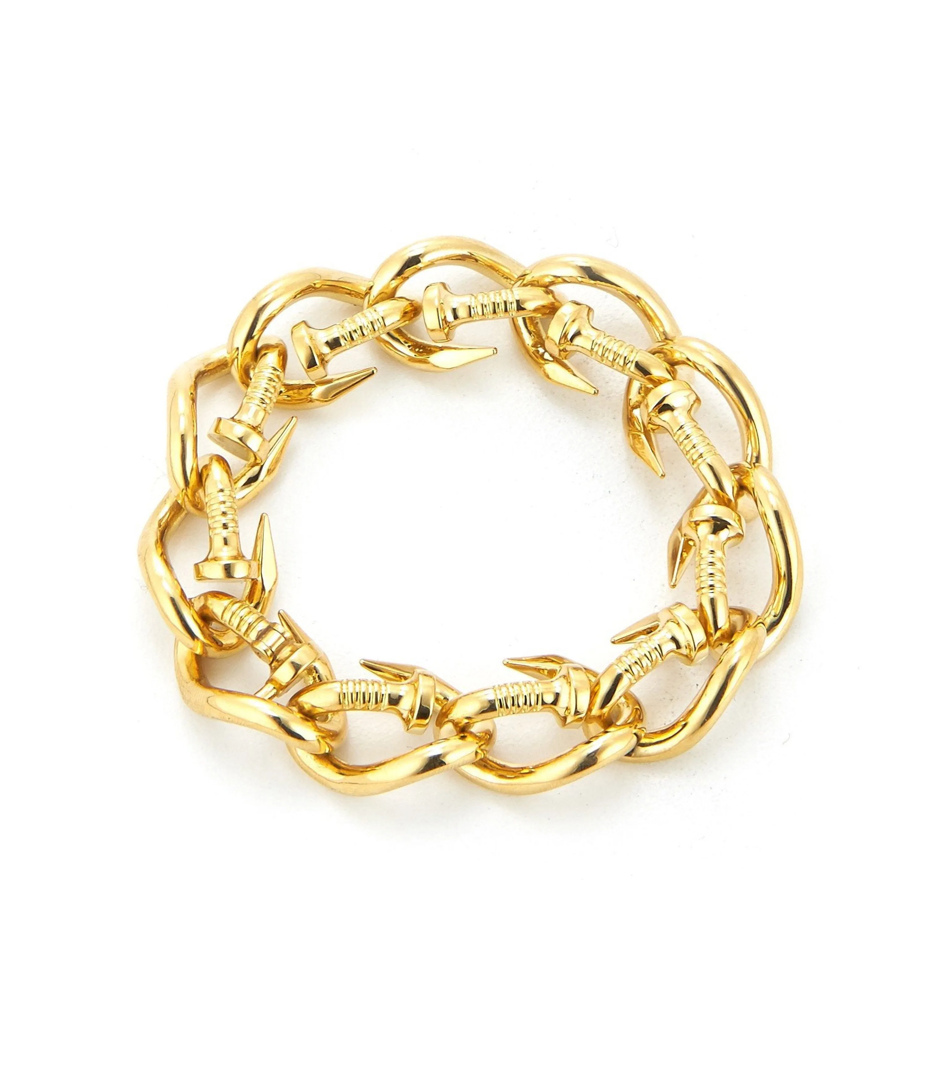 Bent Nail Link Bracelet, Polished 18K Gold