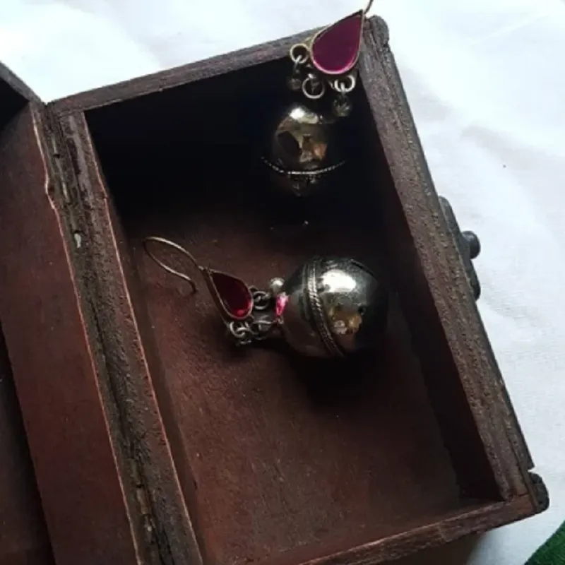 Big bell Earring With Pink Glass Stone