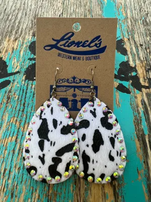 Black & White Cow Print w/ Crystals Earring