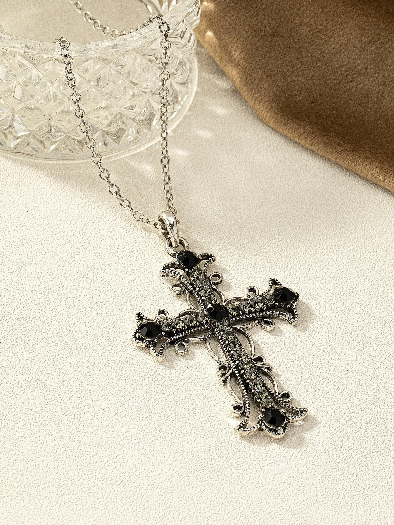 Black Decor Cross Charm Necklace for Women Novelty Necklace Creative Necklace