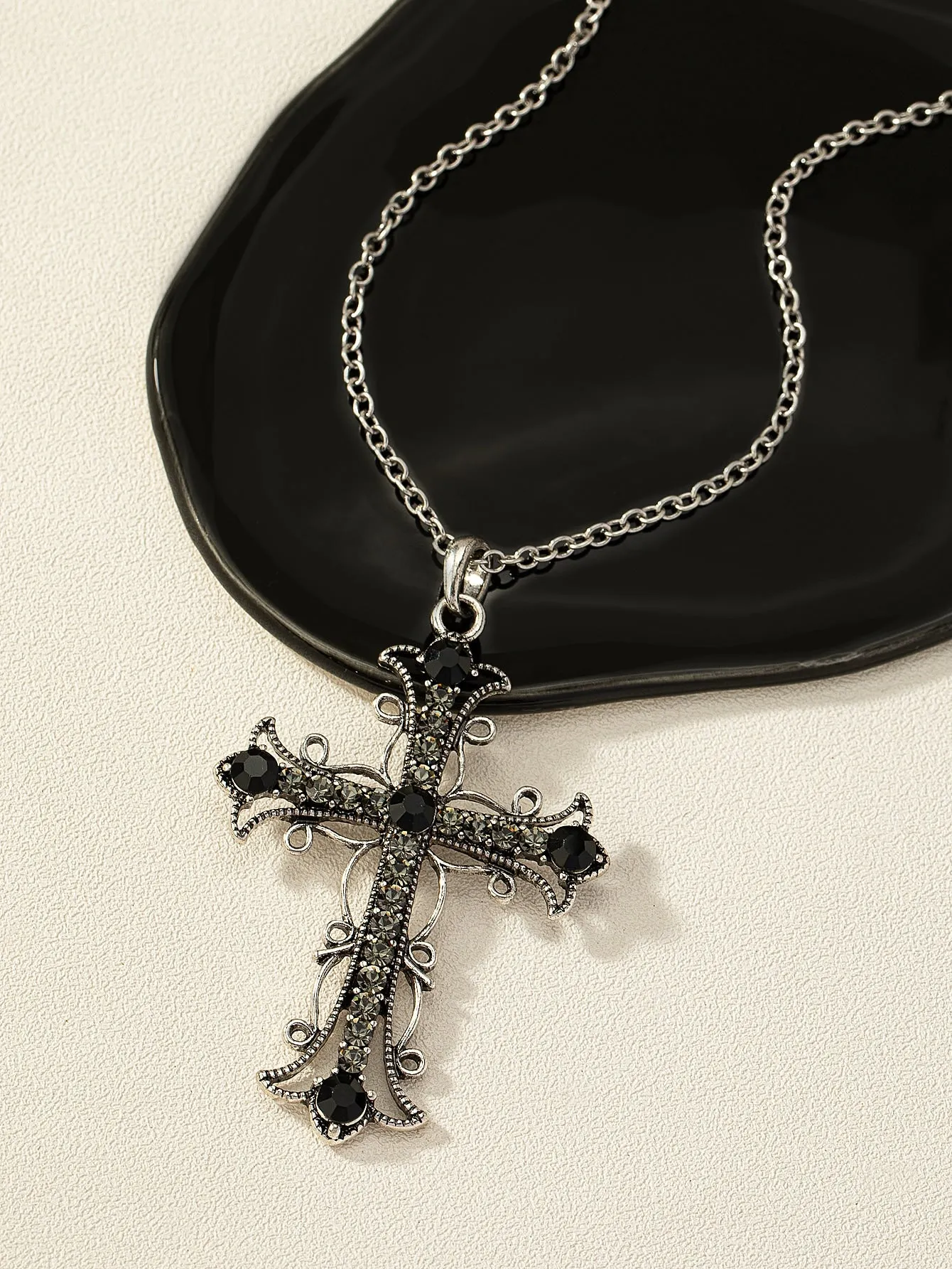 Black Decor Cross Charm Necklace for Women Novelty Necklace Creative Necklace