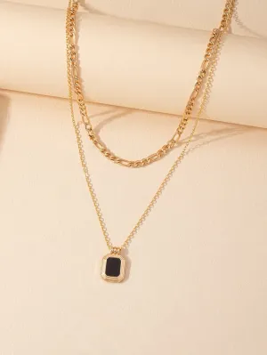 Black Geometric Charm Layered Necklace Jewelry for Women Gift for Her Necklace