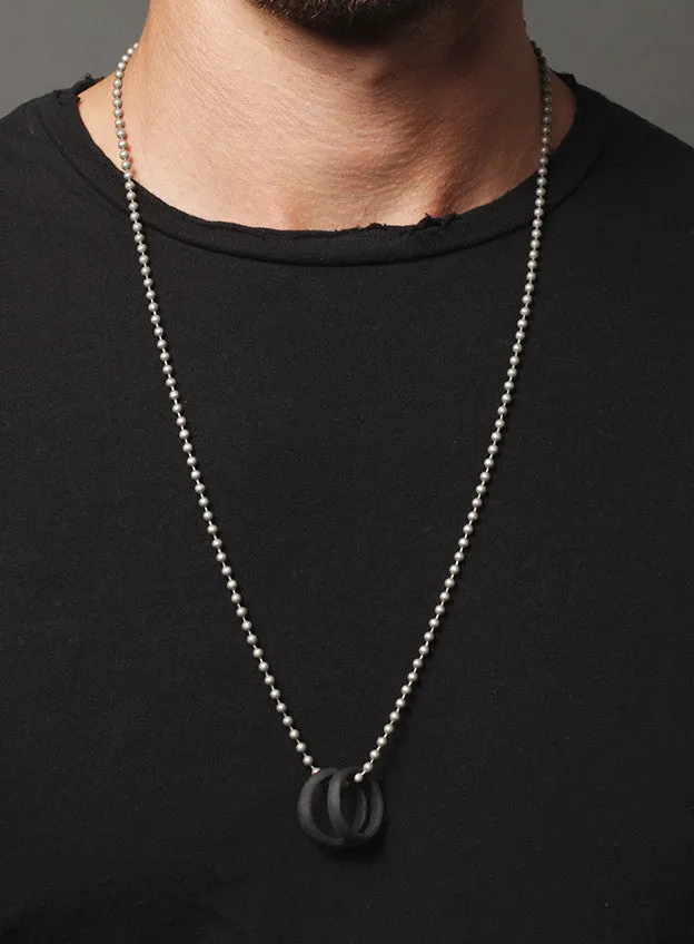 Black Glass Two Rings Necklace for Men