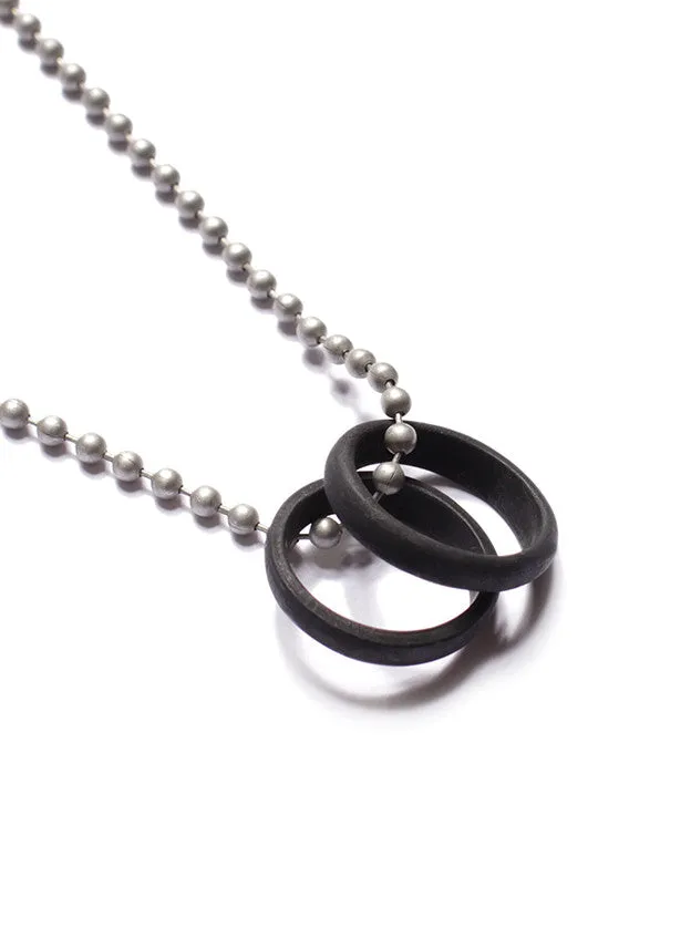 Black Glass Two Rings Necklace for Men