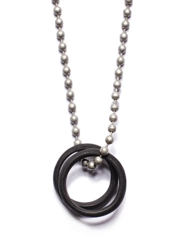 Black Glass Two Rings Necklace for Men