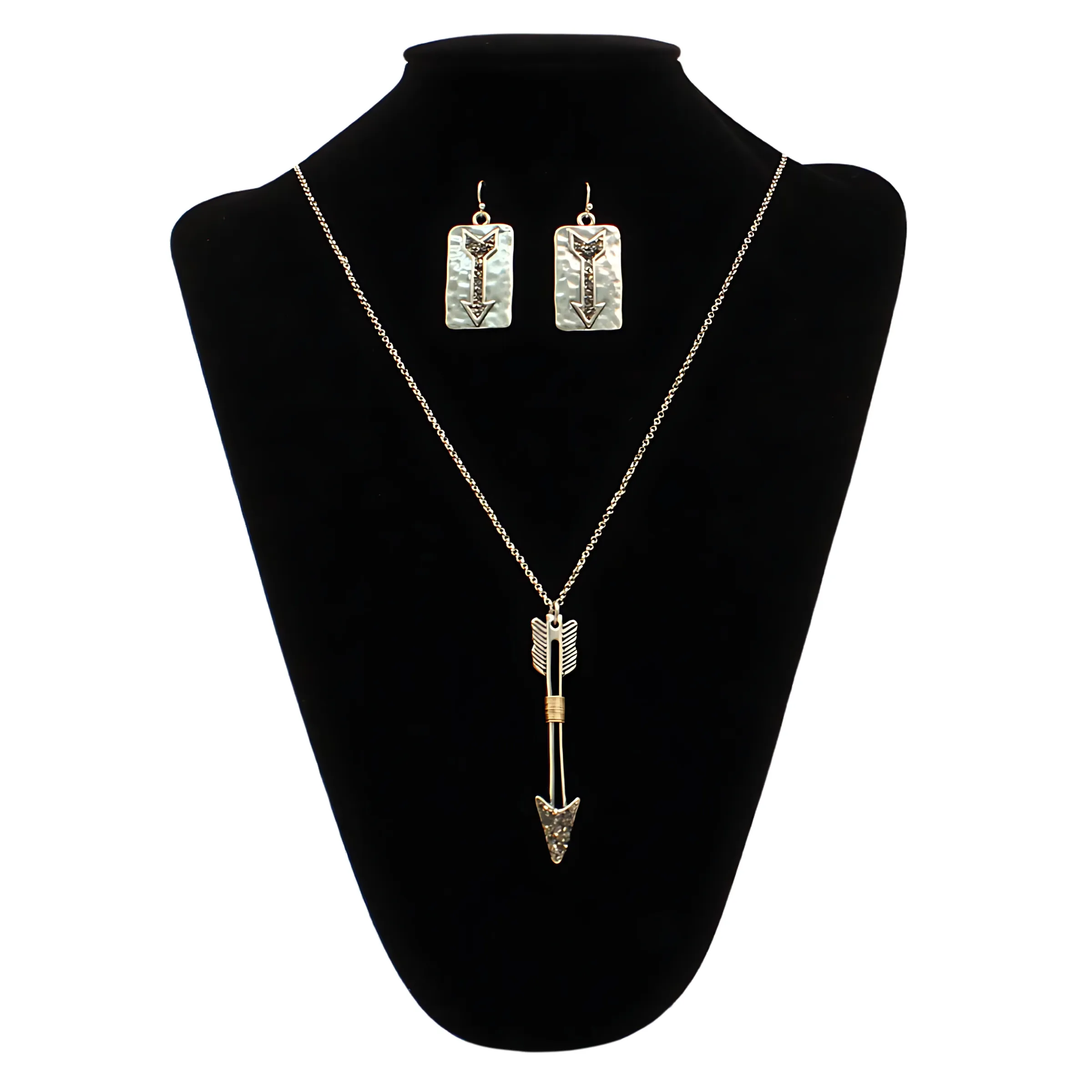 Blazin Roxx Small Silver Chain Arrow Pendant Necklace & Earrings Set