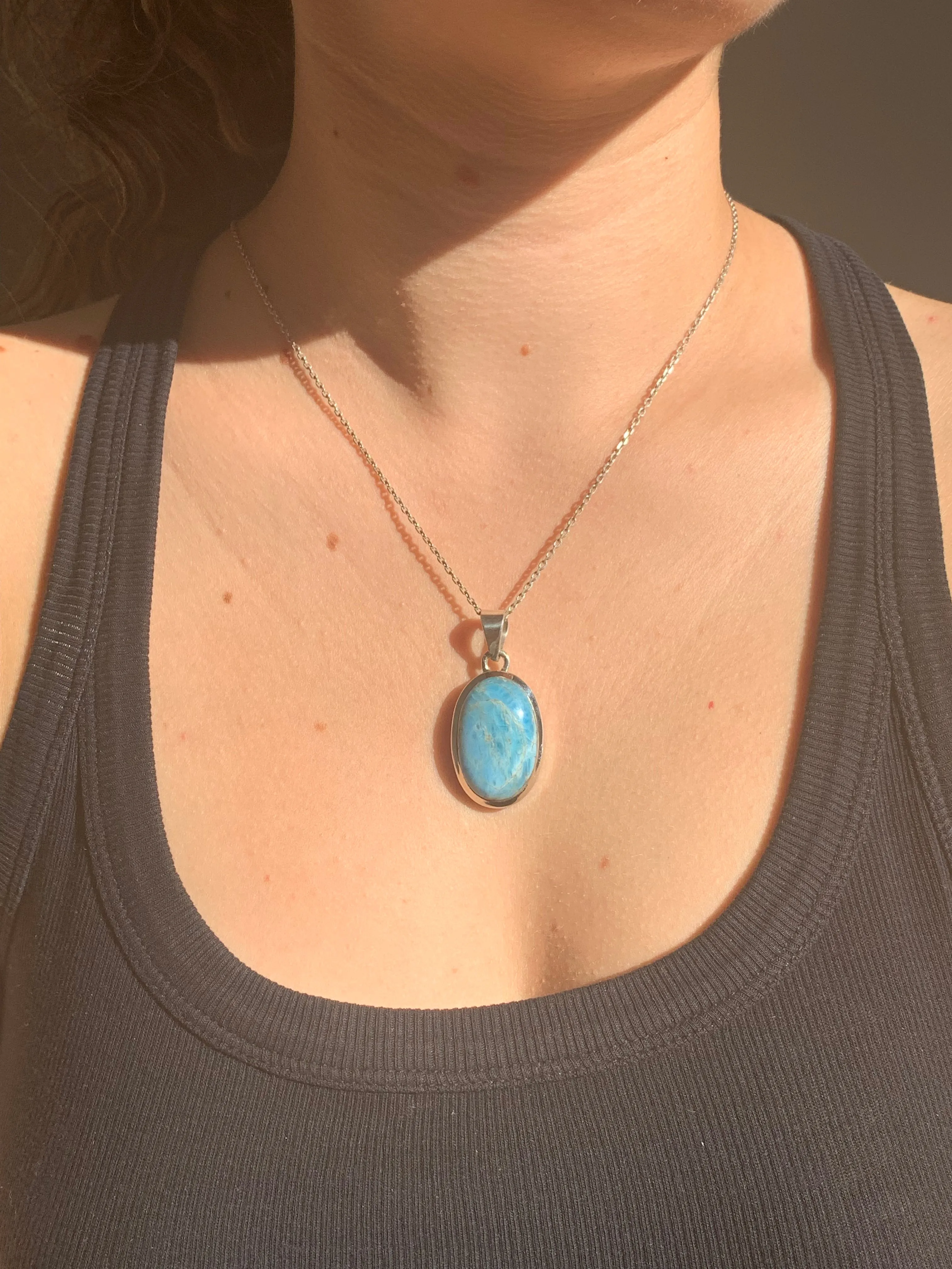 Blue Apatite Naevia Pendant - Reg. Oval