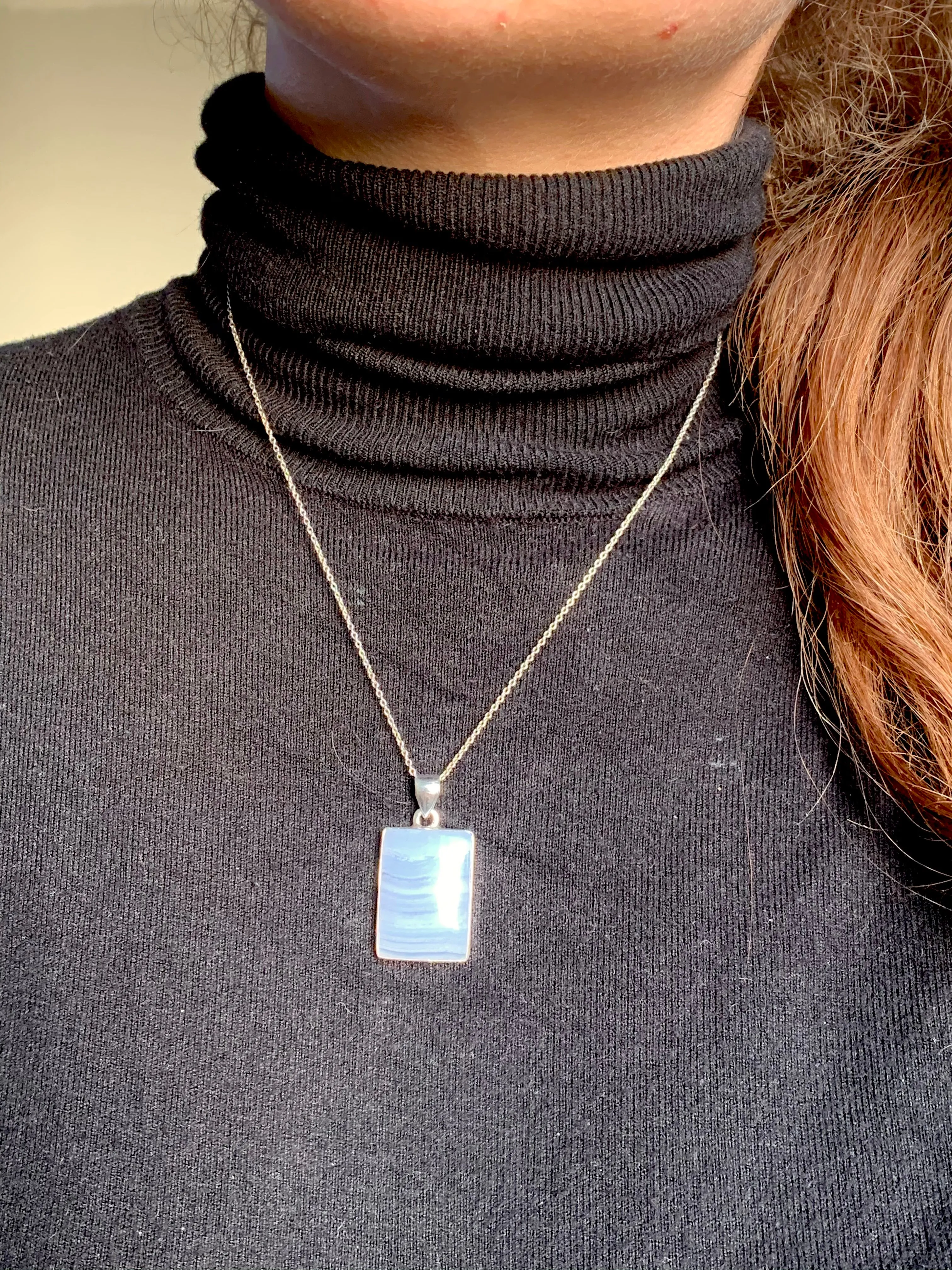 Blue Lace Agate Akoni Pendant - Rectangle