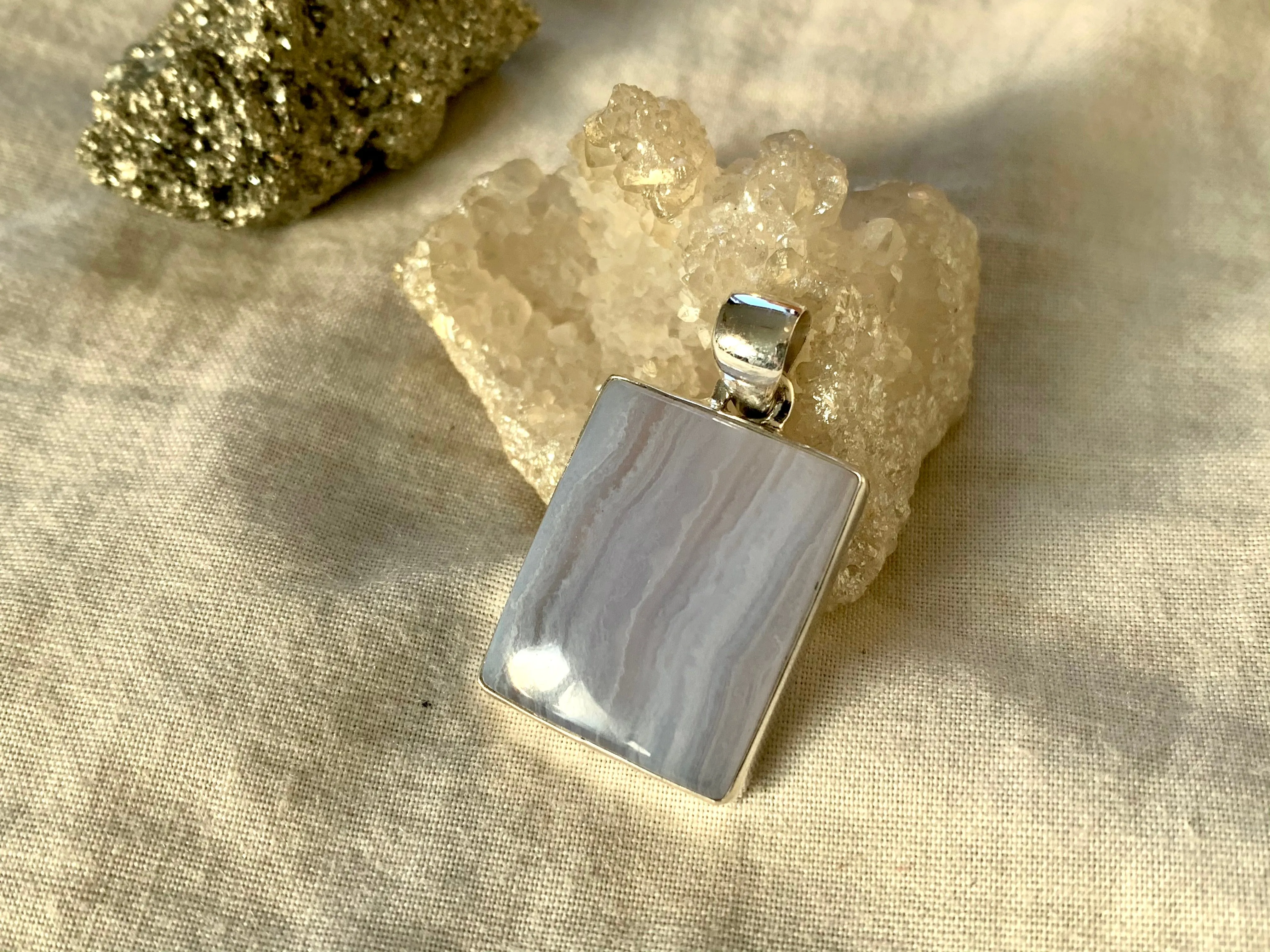 Blue Lace Agate Akoni Pendant - Square