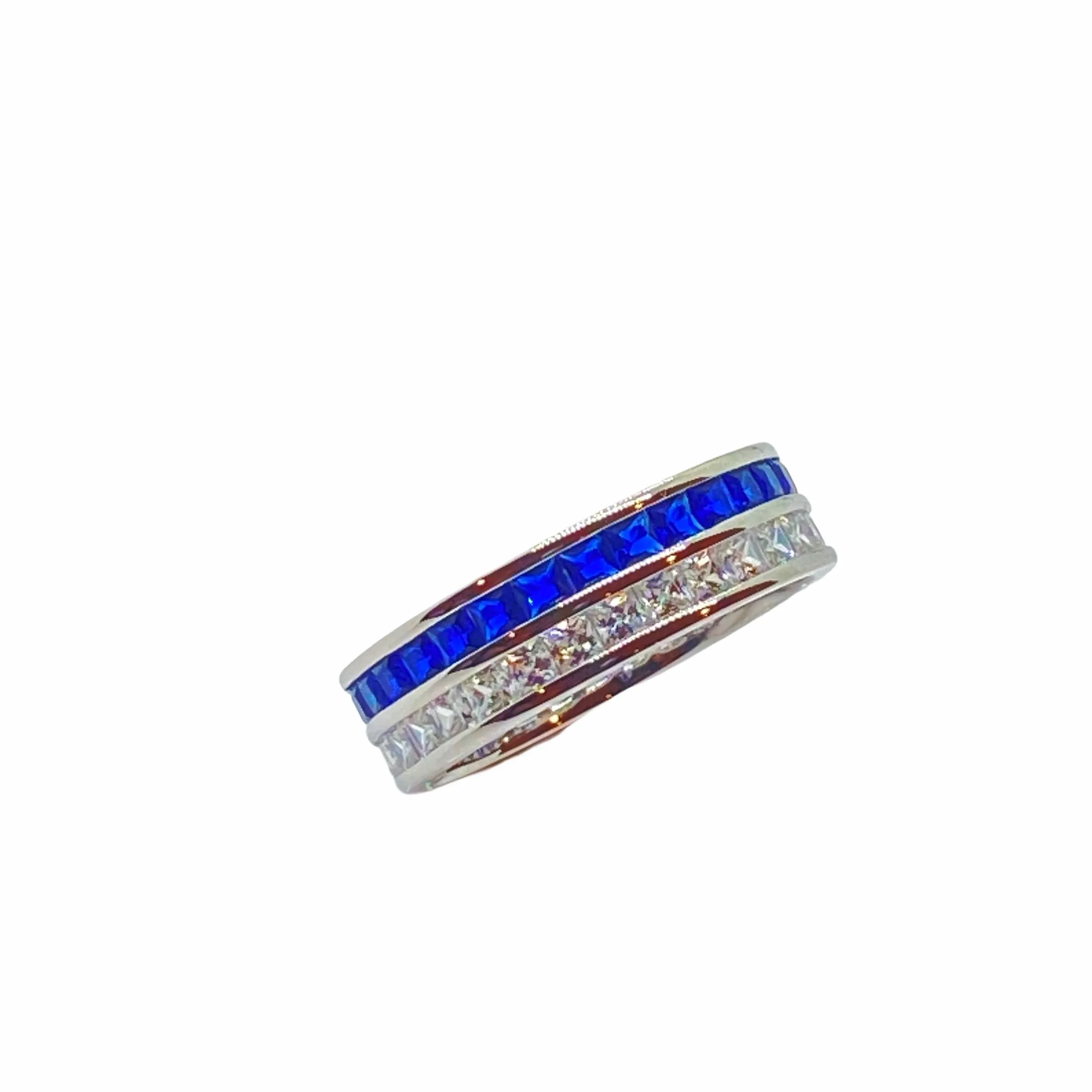 Blue Sapphire and White CZ Eternity Ring