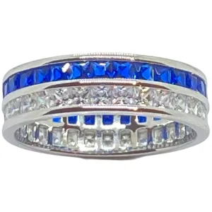 Blue Sapphire and White CZ Eternity Ring