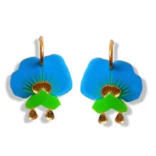 Bobbi Frances : Australiana : Pea Flowers Earrings - Blue and neon green