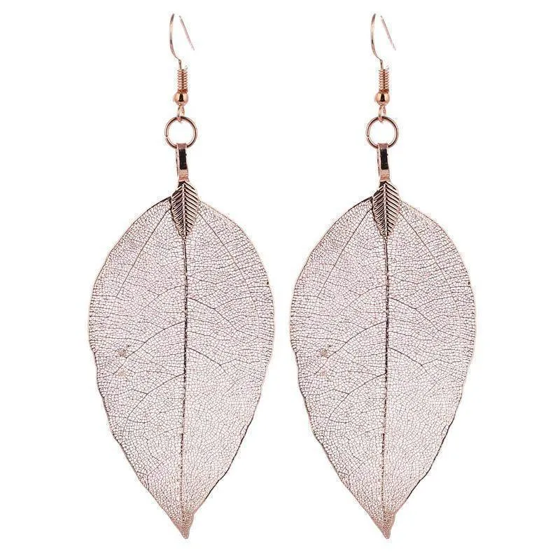 Bohemian Long Earrings Unique Natural Real Leaf Big Earrings